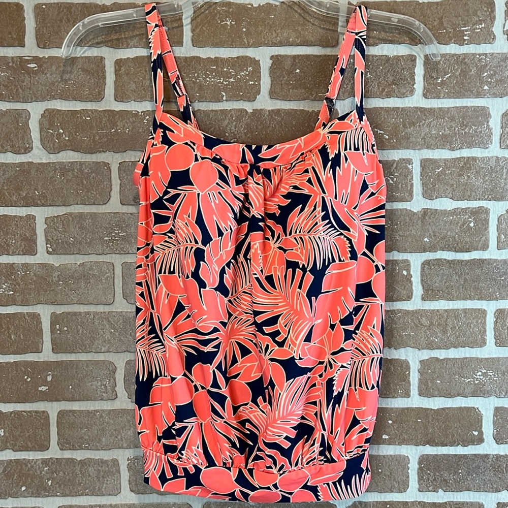 Lands End Tankini Swim Top Size 8 built in bra Leaf Tropical Print